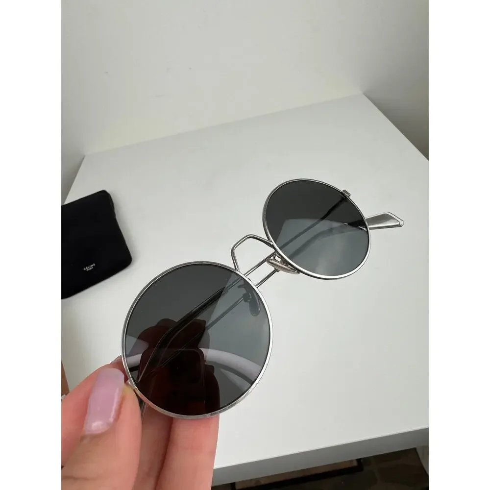CELINE Unisex Silver Metal Full Frame Dark Gray Lens Polarized Round Sunglasses - Picture 9 of 13